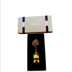 Vintage 1980s Gucci Gold Perfume Necklace with Enamel Racing Stripes